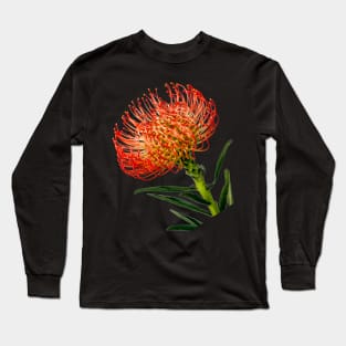 Bright Red Pincushion Protea Long Sleeve T-Shirt